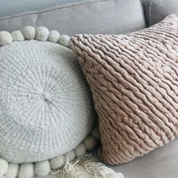 Anthropologie Kantha-stitched Washed velvet pillow - blush